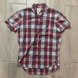 SOLD American Eagle Short Sleeve Red Plaid Button Up Shirt Mens Size Extra Small